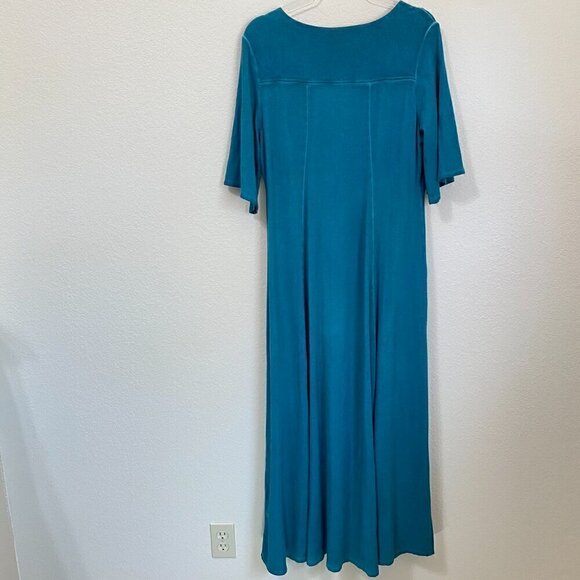 Soft Surroundings Gatsby Teal V-Neck Maxi Dress Lagenlook Artsy - Size Medium - Picture 9 of 9